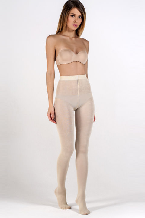 Фото товара 8642, бежевые утепленные колготки с бамбуковым волокном
