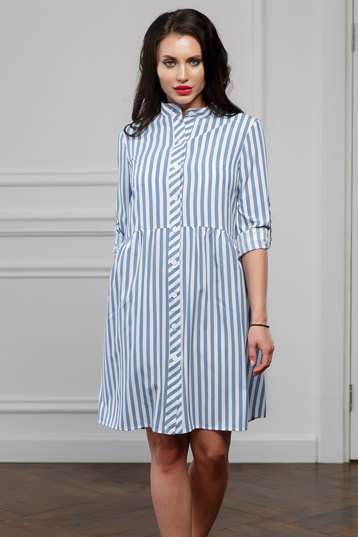 Фото товара 16580, платье рубашка в голубую полоску