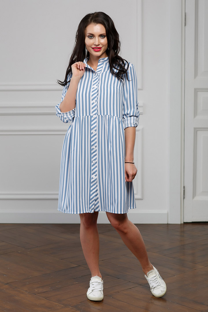 Фото товара 16582, платье рубашка в голубую полоску